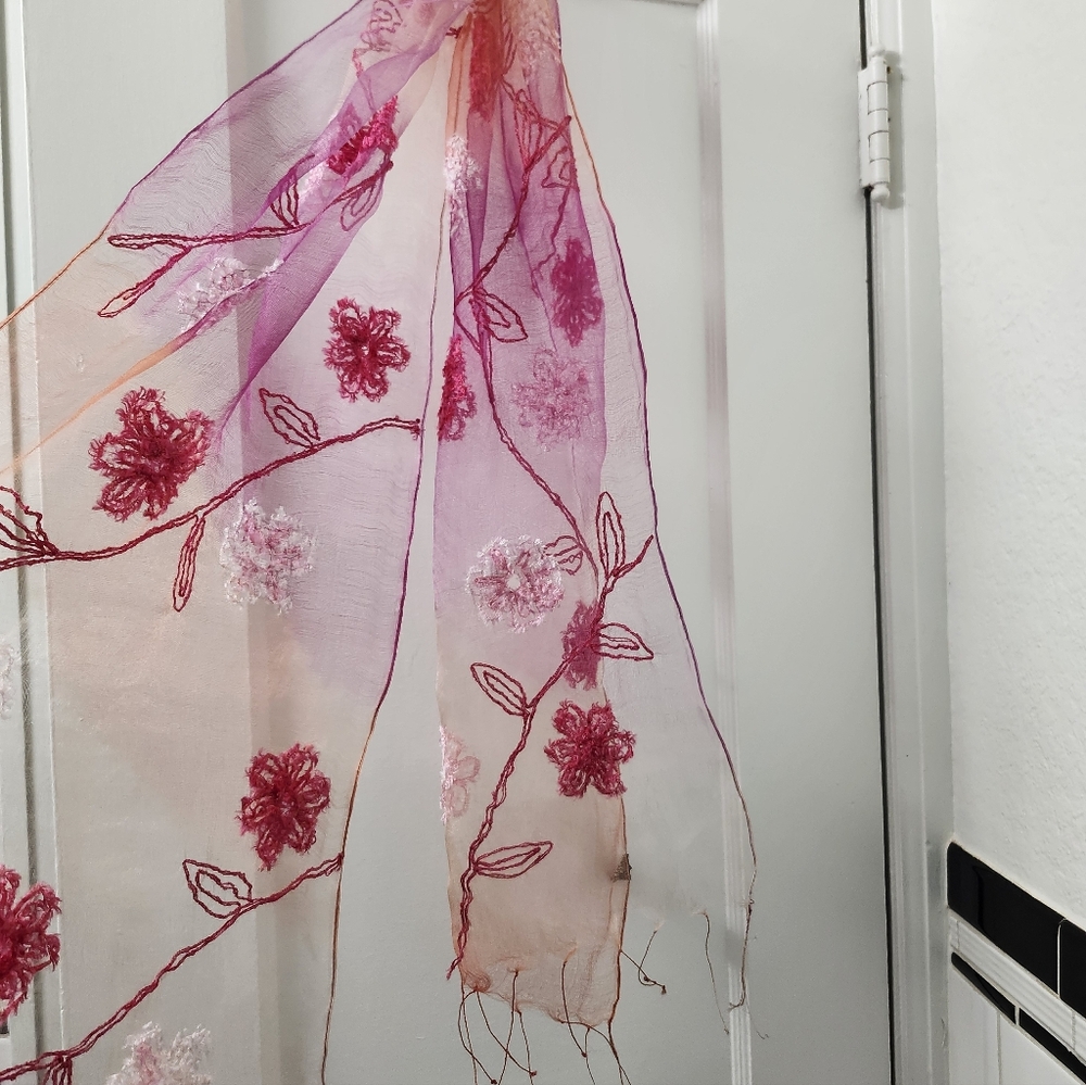 Fleurs Pink SILK Sheer Scarf